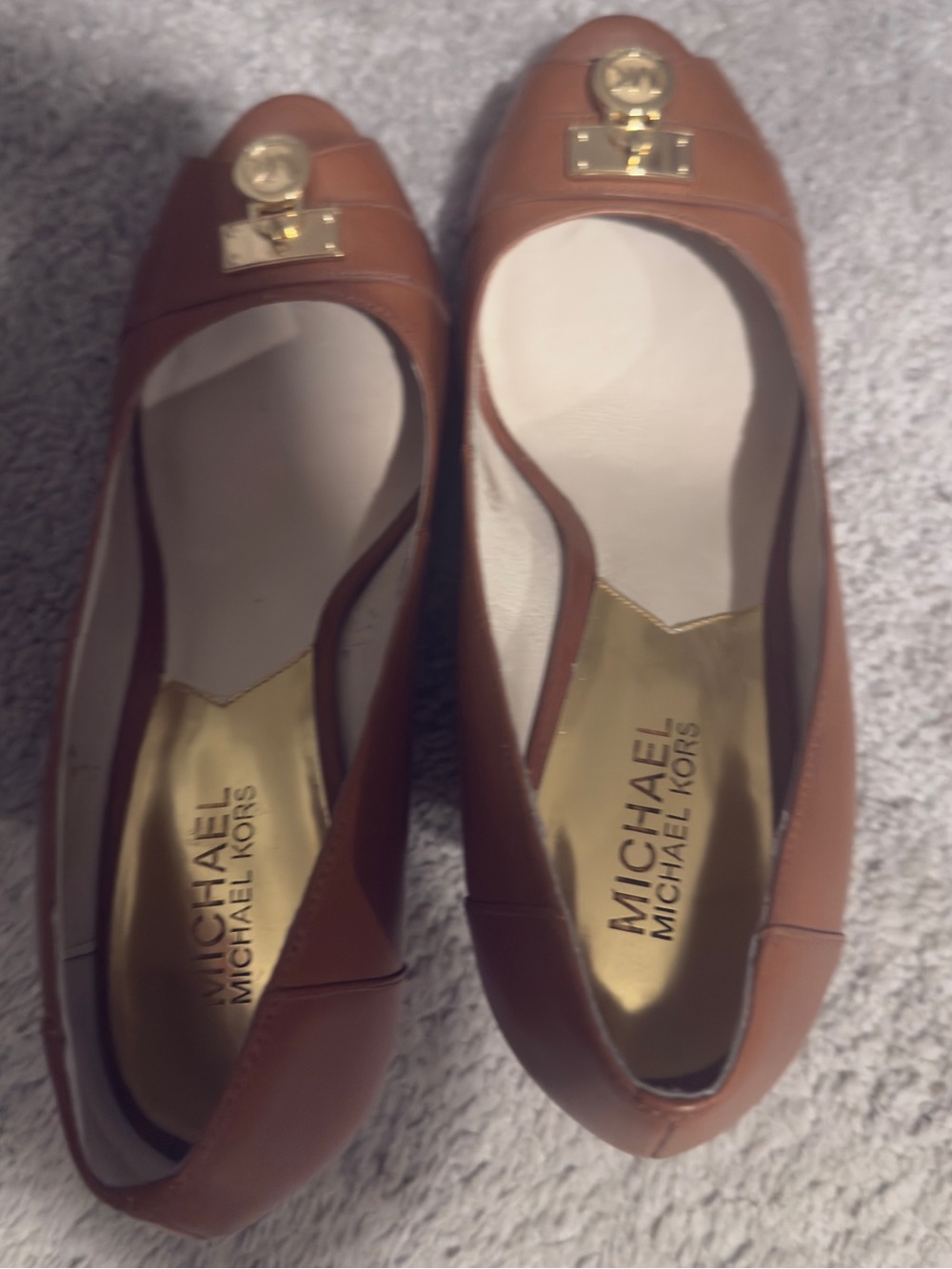 Michael Kors Tan Leather Logo Ballet Flats